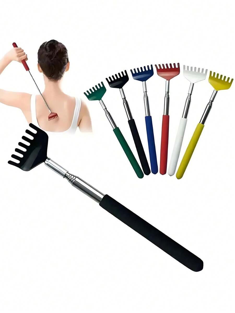 1/2pcs Back Extendable Scratcher Stainless Steel Telescopic Scratching Massager Extendable Telescoping Anti-Itch Tool Relax Back Claw - Multicolor - View 1