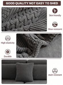 1pc Plush Fabric Sofa Slipcover, Stain-Resistant Anti-Slip Sofa Seat Cover, Machine Washable, Pet-Friendly, Elastic Sofa Cushion Cover For 1/2/3/4 Seater Sofa, L-Shaped Sofa - Striped Pattern - Dark Grey - View 4