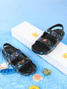 Sandalias de verano para exteriores, zapatos ligeros y cómodos de punta abierta para niños para el jardín - Negro - Ver 5