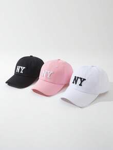 3pcs Women Street Style Fashionable Embroidered NY Plain Baseball Cap, Ideal For Spring/Summer Breathable Sun Protection And Daily Outfits - Black+White+Pink - View 4