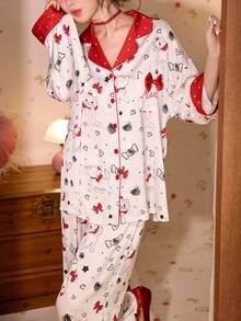 Gongdie 2 piezas Conjunto de pijama de manga larga de algodón con estampado de gato Marie de Disney, para primavera y otoño - Multicolor - Ver 3