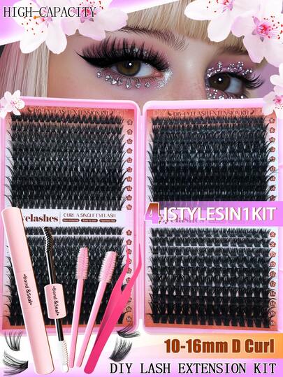 Eimny 800pcs Eyelash Extension Kit, (8-16mm)DIY Eyelash Extension Set, Individual Eyelash Cluster Set, D-Curl Eyelash Extension Kit, Includes Glue And Tweezers,Brush, As Well As Eyelash Extension Tools, Suitable For Daily Use, Parties, Travel, Or As A Gift For Family And Friends. Eyelash Set, Eyelash Cluster, Eyelash Glue, Vintage Style Gift