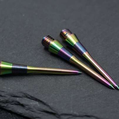 HUANQU 3支装钛合金TC4专业高品质飞镖镖尖，35mm通用镖尖，4种颜色可选（黑/银/金/彩色），精准耐用，提升投掷精度 - 适用于所有飞镖配件