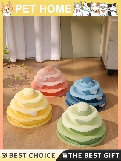 1pc 3-Tier Rotating Cat Toy With Ice Cream Shaped Ball, Detachable Cat Tower Ball, Interactive Cat Rolling Ball Toy, Suitable For Bored Indoor Adult Cats, Cat Training Toy