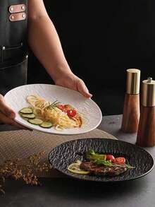 2个装塑料黑白大理石纹餐盘，商用餐饮用不易碎圆形餐盘，适用于盛放意面、牛排等高档菜肴 - 彩色 - 查看 4