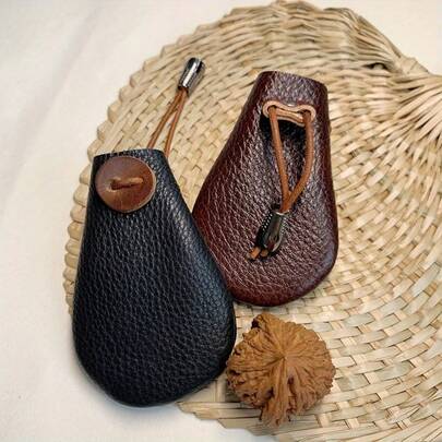1pc Vintage Genuine Leather Mini Coin Purse Suitable For Ladies - Top-Grain Cowhide Earphone & Coin Wallet, Minimalist Small Purse, Durable Casual Everyday Carry, No Paint Wear-Out Spot (No Edge Paint)
