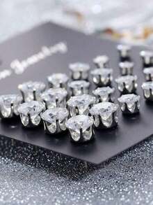 72/48/24pcs Set Stylish Minimalist Sparkling Rhinestone Stud Earrings, Unisex Couples Earring Jewelry Set, Party/Date/Gift, Suitable For All Year Round - Nhiều màu - Xem 4