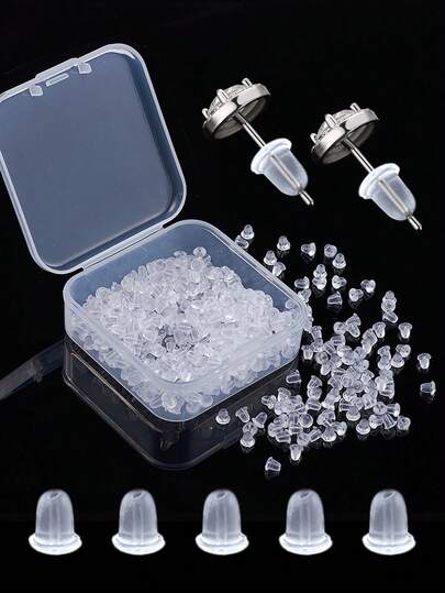 100/200/500pcs Box 4mm Earring Backs Soft Clear Ear Safety Back Pads Backstops Clutch Stopper Replacement For Fish Hook Earring Studs Hoops