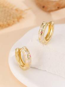 1 Đôi bông tai khoen tròn kiểu dáng mới, mạ vàng, chất liệu đồng, họa tiết hoa, tráng men cloisonne, trang sức dành cho nữ và bé gái. - trắng - Xem 3