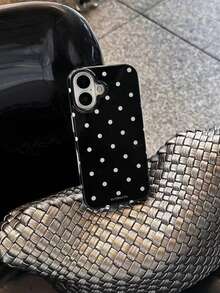 1 chiếc ốp lưng điện thoại trơn màu chấm bi đen trắng, tương thích với iPhone 16/16 Pro Max, ốp bảo vệ toàn diện dành cho nữ, phù hợp với 14 Pro - màu đen - Xem 3