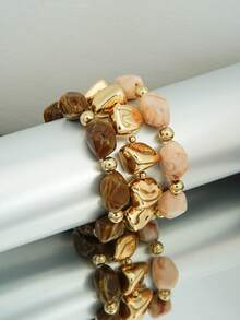 LADYCOCO Set de 3 piezas Pulsera acrílica gruesa y vintage multicapa con cuentas, pulsera transformable con chapa dorada, adecuada para mujeres, parejas, fiestas y uso diario - Multicolor 36 - Ver 5