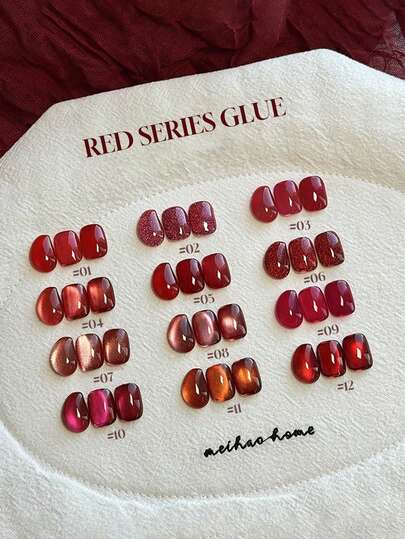 Miss Leia 1-12 15ml 春夏美甲樱桃红玻璃珠猫眼凝胶指甲油美白多用途果冻酒红色闪粉水钻指甲油彩色凝胶透明涂层初学者美甲UV LED固化可浸泡半永久适合美容院美甲套装DIY、家居、节日礼物送给女性美甲用品