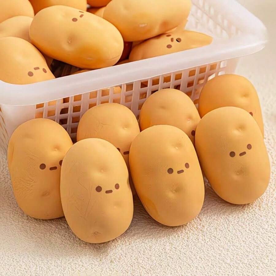 Cute Potato Shaped Erasers - Inspired By Tomato To Potato Design, Office Supplies - Realistic French Fry And Salad Erasers, Oval Shape (No Residue) - Fun Stationery Accessories - Khaki - View 1