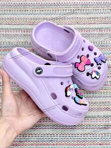 Children's Platform Crogs Shoes With Random Pendant - Lightweight And Comfortable, Odorless, 100% EVA - 紫丁香色 - 查看 2