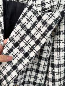 Women's Tweed Plaid Blazer,Casual Elegant Plaid Buttons On The Front Button. - Black - View 5