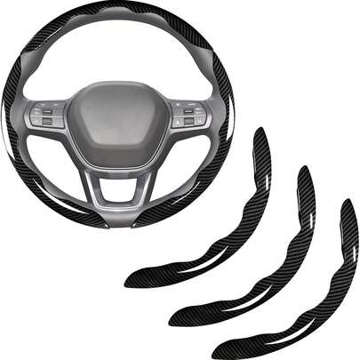 3pcs Set, Carbon Fiber Anti-Slip Steering Wheel Cover - Black Glossy Sports Design, Segmented Steering Wheel Protector, Non-Slip Grip Feel And Precise Button Cutout, Durable Lightweight Car Steering Wheel Cover, Suitable For Cars, Trucks, SUVs, Off-Road Vehicles - Easy Installation, Anti-Scratch, Auto Accessories