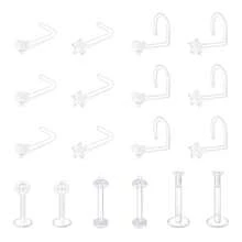 Clear Piercing Retainers Set Bioflex Clear Nose Lip Labret Stud Septum Hoop Eyebrow Tongue Belly Button Piercing Ear Earring Cartilage Plastic Industrial Retainer - Clear - View 19