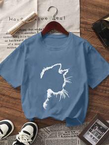 3pcs/Set Tween Girls' Cartoon Cat Print Short Sleeve T-Shirts, Suitable For Tween GirlsSummer Tops, Young Student Clothing - Multicolor - View 2