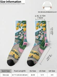 1双360男士袜子——趣味十足的满版印花，饰有风景图案和橙树，柔软舒适，弹性极佳。这款时尚休闲的街头嘻哈风360袜子，非常适合作为压缩袜、情人节礼物或宽松的孕妇袜。 - 彩色 - 查看 6