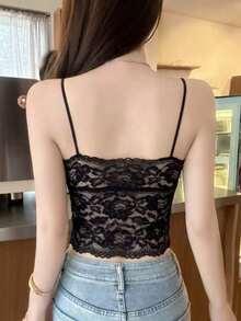 性感蕾丝吊带背心，适合内搭或外穿 - 黑色 - 查看 3