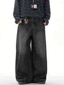 Teen Boy Vintage Washed Wide Leg Jeans - Black - View 2