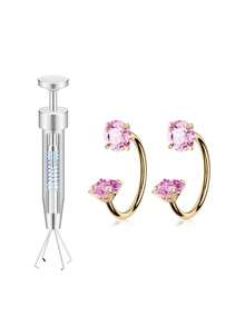 Bộ 2 khuyên mũi hình móng ngựa, cỡ 16G/18G/20G, ren trong, dành cho nữ, chất liệu thép không gỉ hợp kim titan đính đá Cubic Zirconia, kèm dụng cụ xỏ khuyên, thích hợp cho môi, lông mày, sụn tai, mũi. - Vàng - Xem 9