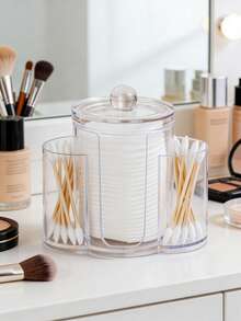 3-In-1 Q-Tip Holder For Bathroom – Premium Vanity Organizer Canister With Dustproof Lid For Swabs, Balls And Pads, Countertop Storage Container - Multicolor - View 7