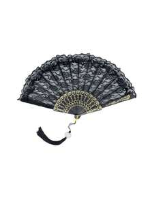 1把可折叠蕾丝扇，复古扇，黑白镂空，流苏装饰，复古风格，黑白配色，扇骨雕刻，流苏装饰，可折叠便携，适用于婚礼/汉服搭配、摄影道具、艺术收藏，高品质时尚手扇，婚礼装饰，情人节，情人节礼物，情人节装饰，婚礼装饰 - 彩色 - 查看 16