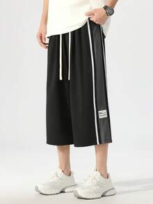 Celana Panjang 3/4 Model Lurus Ukuran Besar, Potongan Lurus dengan Bordir, Cocok untuk Musim Panas - Hitam - View 1