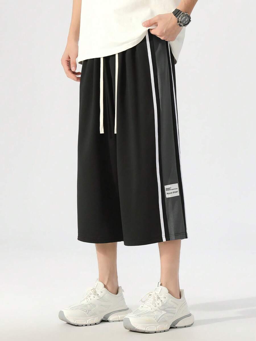 Celana Panjang 3/4 Model Lurus Ukuran Besar, Potongan Lurus dengan Bordir, Cocok untuk Musim Panas - Hitam - View 1