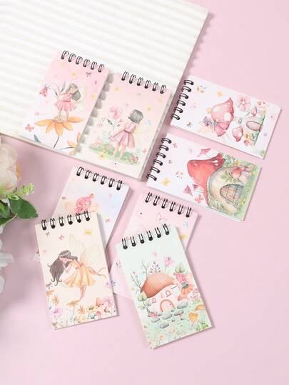 8本装花仙子螺旋迷你笔记本，口袋便携笔记本，小型日记本，儿童文具，学生笔记本，儿童笔记本，儿童礼物，花仙子主题派对礼物，女孩学习用品，返校礼物