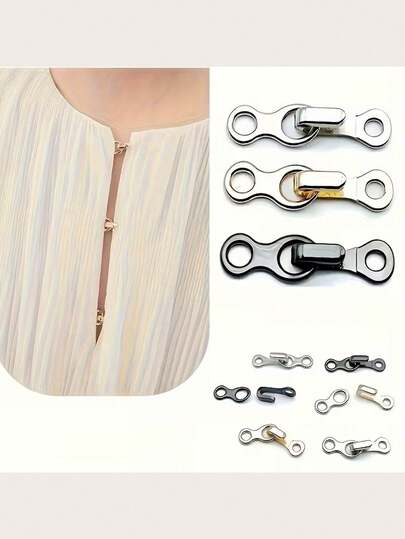 3 قطع أزرار إغلاق مخفية من السبائك المعدنية - أزرار خطاف وعين للبناطيل والبدلات الصينية، أزرار مخفية قابلة للتعديل مناسبة للملابس والسترات