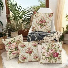 4 件套复古法式洛可可玫瑰印花抱枕套（不含枕芯），尺寸：17.7*17.7 英寸（45*45 厘米）/19.69*19.69 英寸（50*50 厘米）/15.75*15.75 英寸（40*40 厘米），单面印花，涤纶材质，复古花卉抱枕套，适用于沙发、客厅、卧室、汽车、办公室、酒店、民宿装饰，是馈赠亲朋好友的完美礼物。 - 彩色 - 查看 6