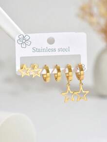 6件套简约奢华法式星形不锈钢耳环，优雅耳环饰品，适合派对和日常佩戴 - 多色 - 查看 3