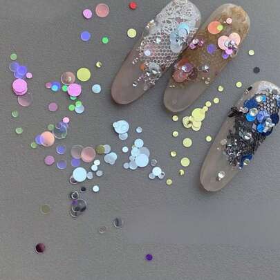 1 Hộp 2026 Bộ trang trí móng tay đính sequin họa tiết hoa và chấm bi INS mới, phụ kiện móng tay đa năng, tiện dụng, sequin trang trí móng, vật tư làm móng.