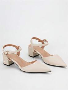 Sandalias de tacón grueso sexy tipo chanclas para mujer, nuevos tacones altos de punta cerrada, cómodos y elegantes, con correa trasera, versátiles para primavera/verano - Albaricoque - Ver 7