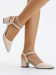 Sandalias de tacón grueso sexy tipo chanclas para mujer, nuevos tacones altos de punta cerrada, cómodos y elegantes, con correa trasera, versátiles para primavera/verano - Albaricoque - Ver 4