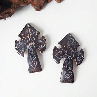 1pc Vintage Fashionable Irregular Coconut Shell Handcarved Single Hole Pendant, DIY Necklace Earring Decor Jewelry Accessory