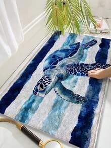1pc Blue Turtle Pattern Anti-Slip Mat - Made Of Quick-Dry Absorbent Long Plush Fabric, Machine Washable For Kitchen And Bathroom, Soft Home Decor Gift, Durable Striped Design - Multicolor - View 9