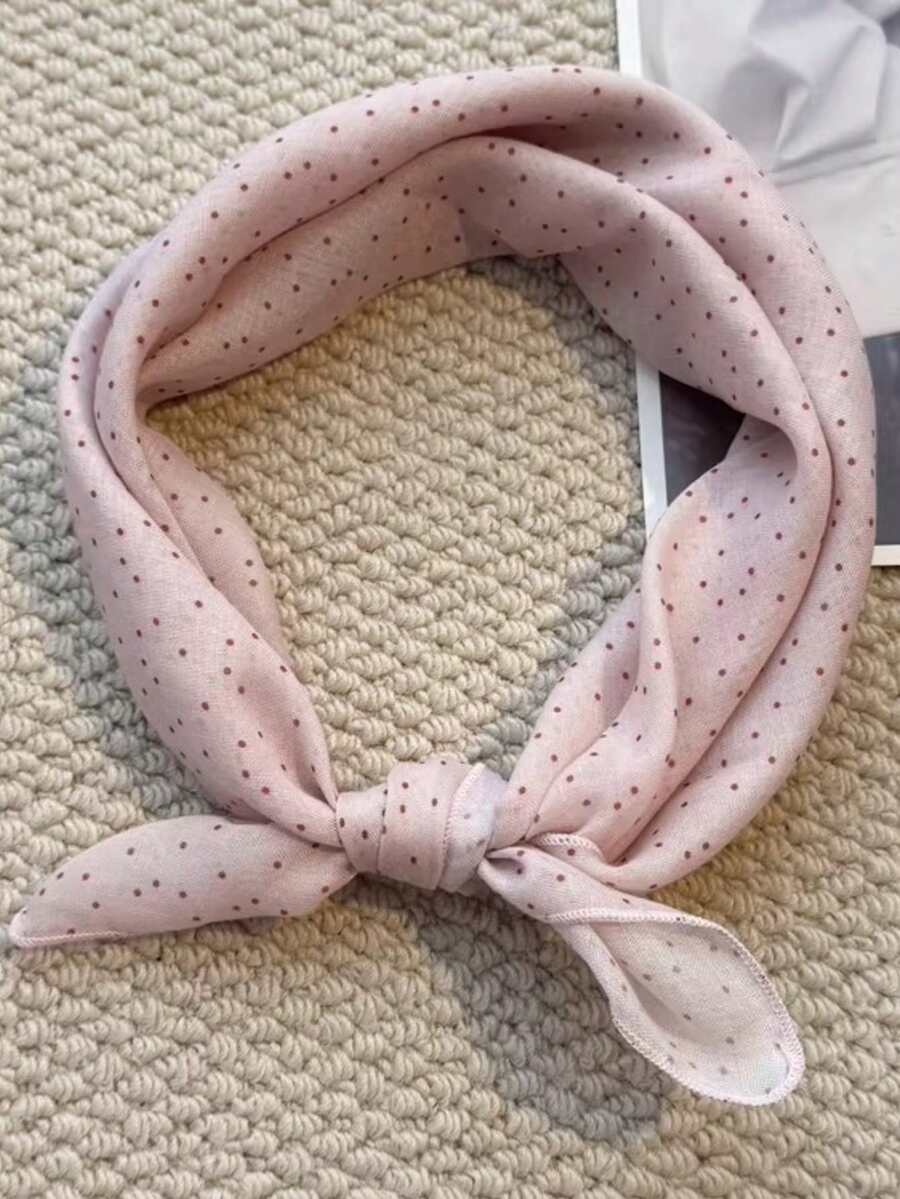 60cm Pink Polka Dot Small Square Scarf, Women's New Arrival Spring/Autumn Elegant Chiffon Scarf, Versatile Decorative Neck Scarf, Lightweight Stylish Neckerchief,Beach,Holiday