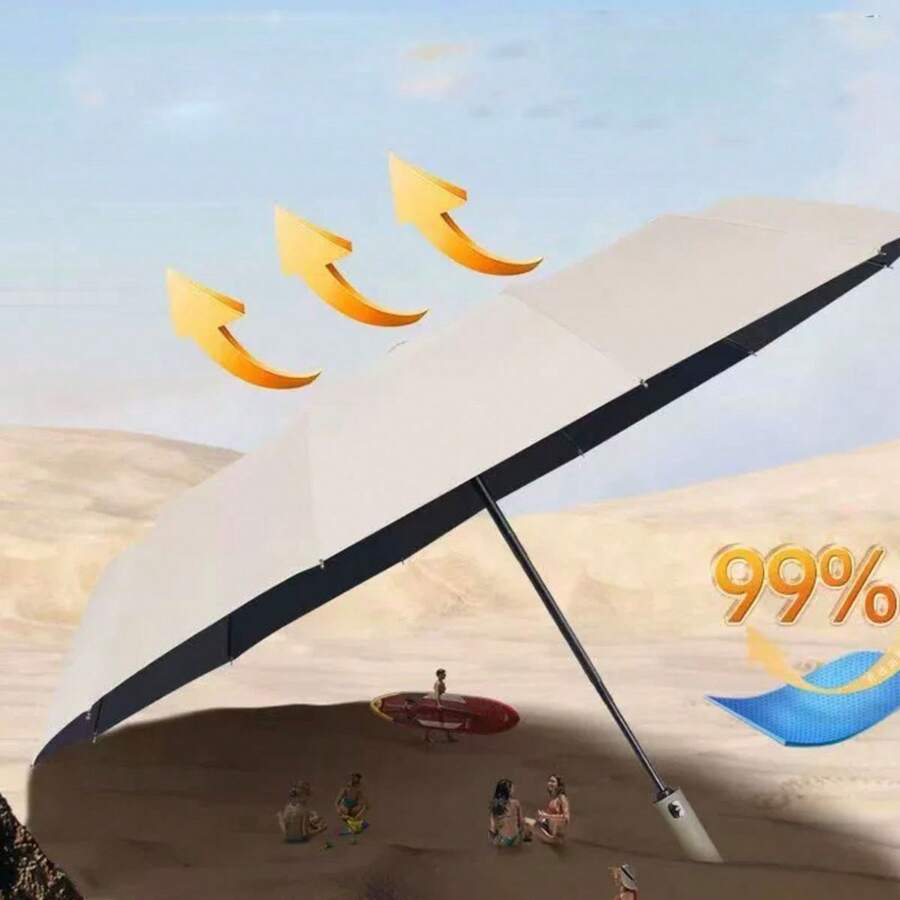 1 pieza Paraguas grande plegable automático impermeable y a prueba de viento, con protección UV, paraguas unisex compacto, para exteriores, jardín, artículos de viaje, artículos portátiles esenciales