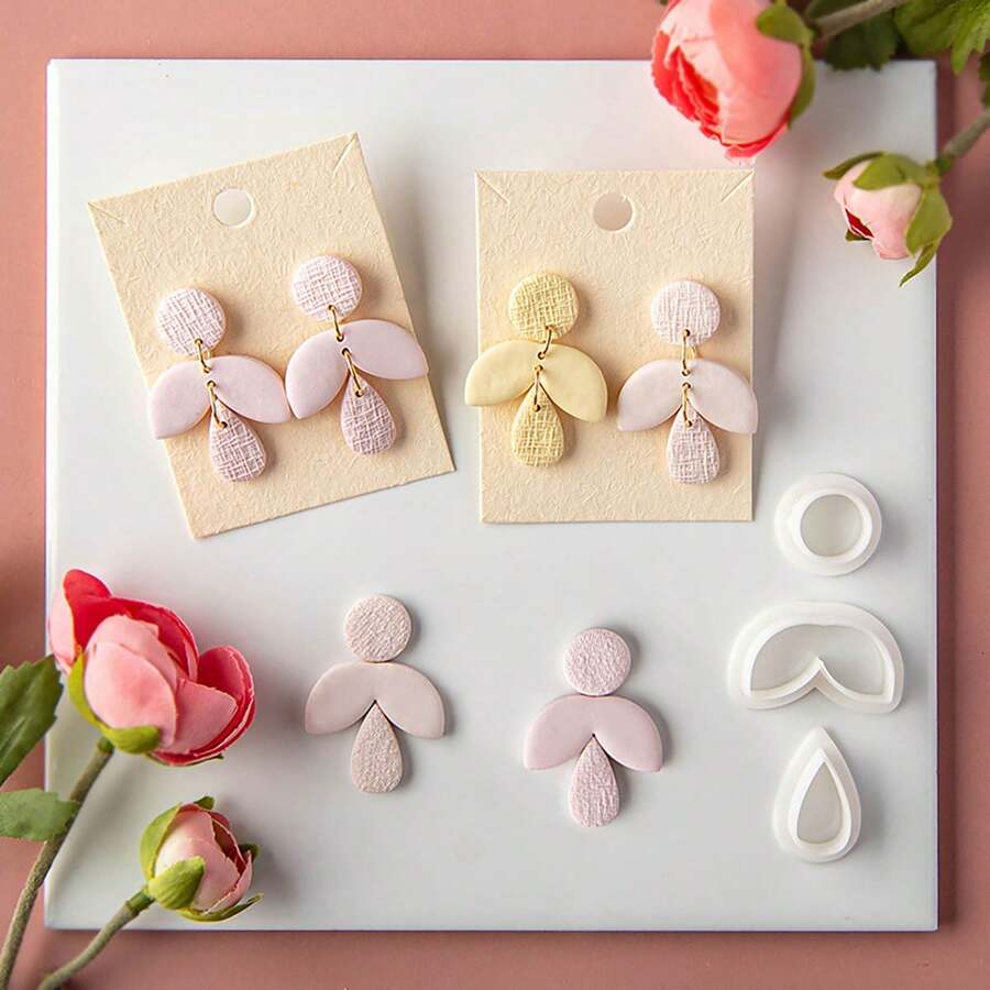 3 Pieces/Set Geometric Modeling Soft Clay Earring Mold, Petal Jewelry Pendant, Clay Modeling Cutting Mold, DIY Handmade Tool - White - View 1