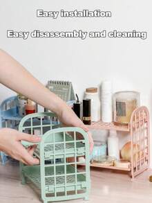 シンプルな二層式折りたたみデスクトップラック、ランダムカラーの収納棚 - デスクトップ - チェックする 6