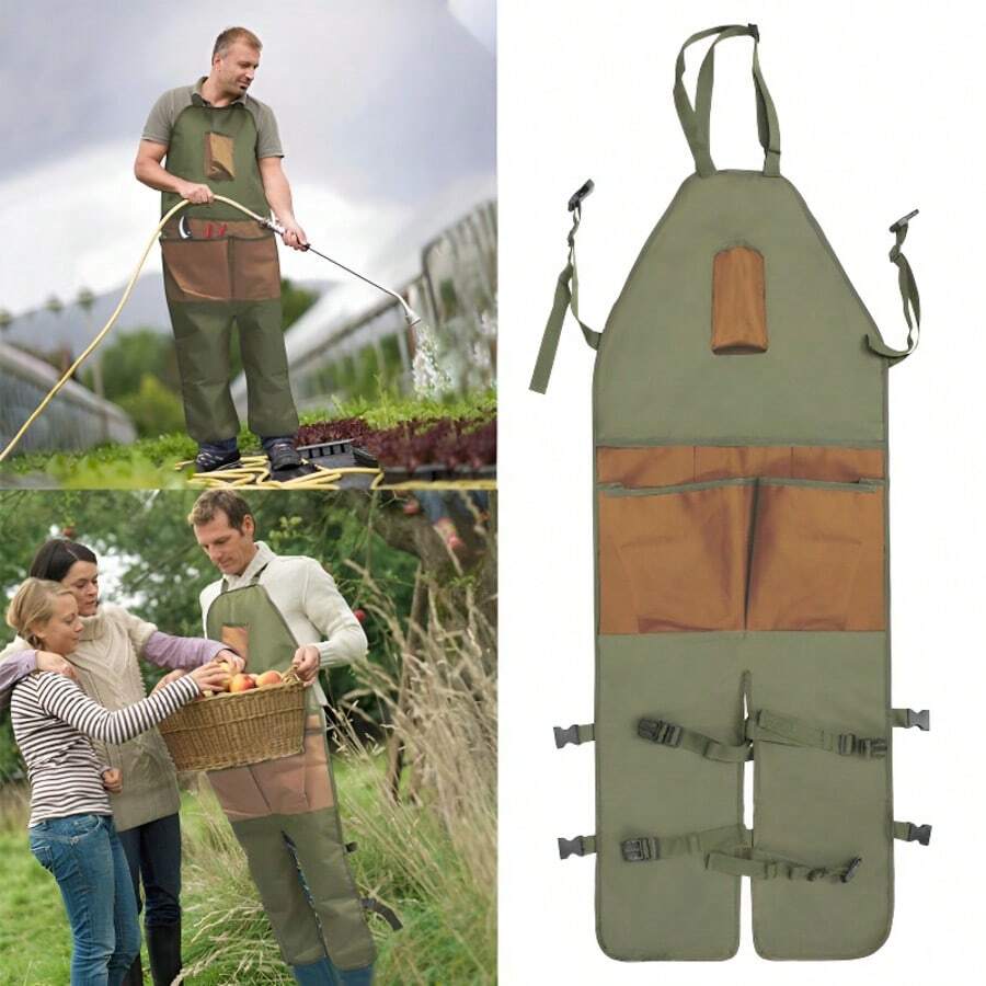 Tablier avec protection des jambes étendue - Version en tissu Oxford résistante aux salissures et durable - Tablier de jardinage extérieur pour le rangement des outils - Préféré des jardiniers professionnels, des utilisateurs domestiques et des passionnés de jardinage - Sans fil - Voir 1