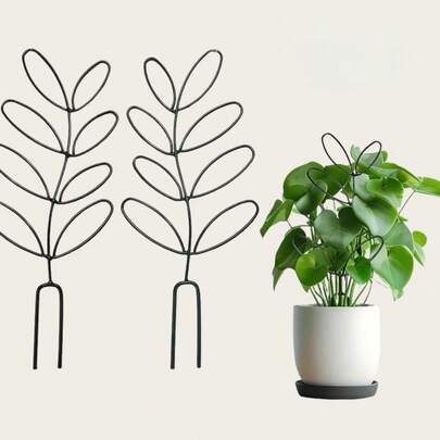 1/2pcs Plastic ABS Leaf Trellis, Potted Plant Support, Plant Climbing Frame, Plastic Garden Fixed Rod, Black Leaf-Shaped Plant Fence - For Climbing Plants, Indoor And Outdoor Use