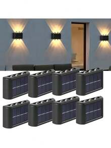 6颗LED灯泡太阳能壁灯/太阳能户外照明/户外防眩光照明，太阳能供电，双头壁灯，太阳能充电，半嵌入式安装，柔光，适用于庭院照明、门廊装饰、车库、阳台、花园、婚礼、露营装饰 - 彩色 - 查看 8