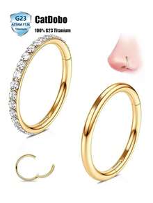 CatDObo 3 件装铰链式透明锆石鼻环；低过敏材质；男女通用 16g 鼻环，鼻翼/鼻孔/唇环；18k 镀金耳骨耳环，耳屏/耳廓/耳廓耳环；女性穿刺饰品。 - N070 - 查看 6