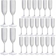 12/6/2/1pcs Set Transparent Plastic Champagne Glasses With Gypsophila, Unbreakable Champagne Flutes, 5.5oz Reusable Diamond Textured Wine Glasses, Suitable For Weddings, Christmas, Parties And Other Large Gatherings - View 3