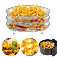 3pcs Stackable Stainless Steel Air Fryer Rack, Round & Square Air Fryer Basket, Detachable Racks For Air Fryer, Oven, Baking, Dishwasher - Air Fryer Grill Rack - View 4