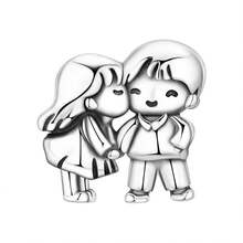 CYMYSS 1pc Cute Cartoon Couple Design 925 Silver Plated Polished Pendant, Unisex Couples Gift For Valentine's Day/Wedding Anniversary - Multicolor - View 7